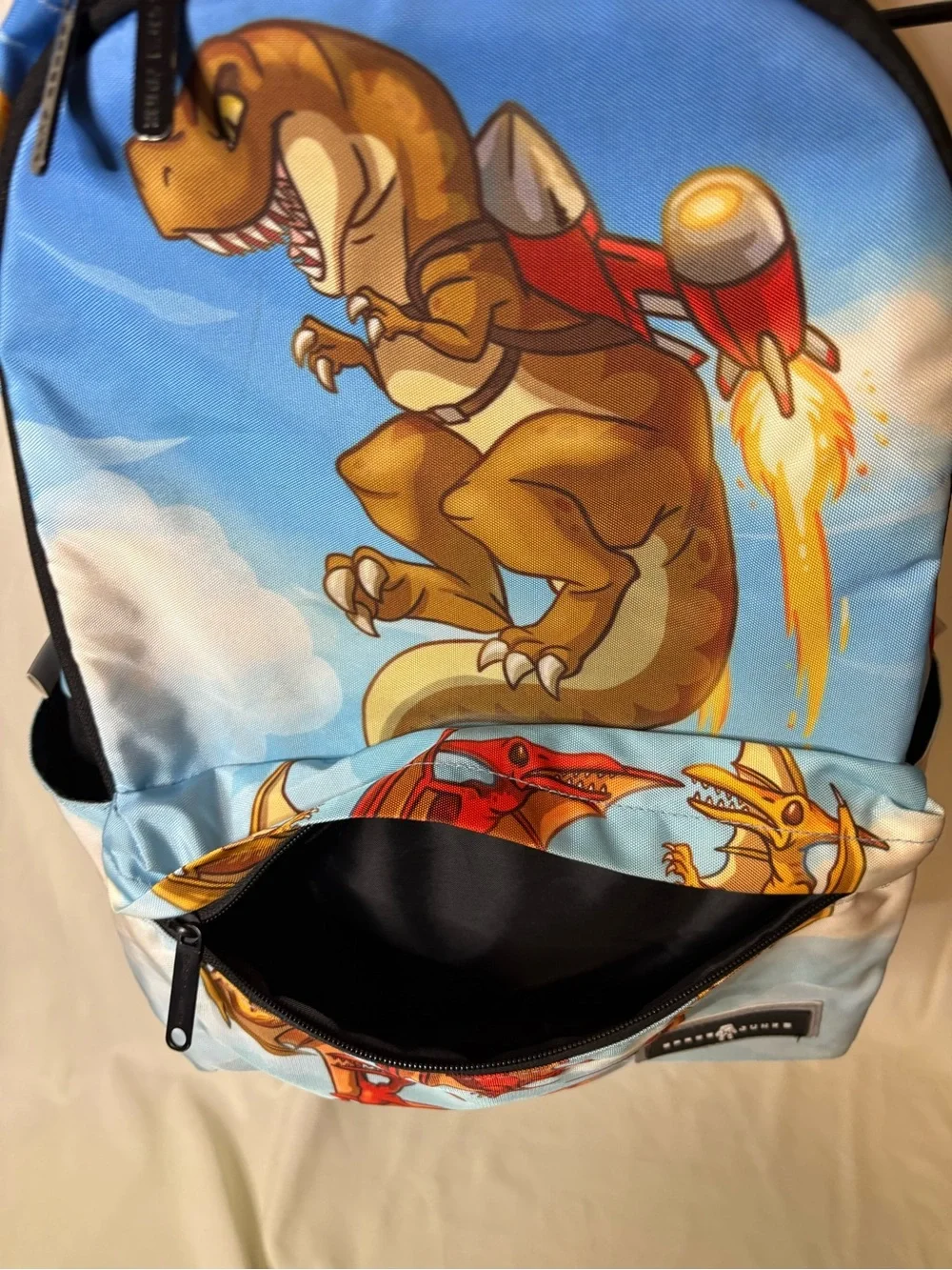 Spacejunkr Dinosaur Jet Pack Pterodactyl T-Rex Print Blue Backpack Full Size